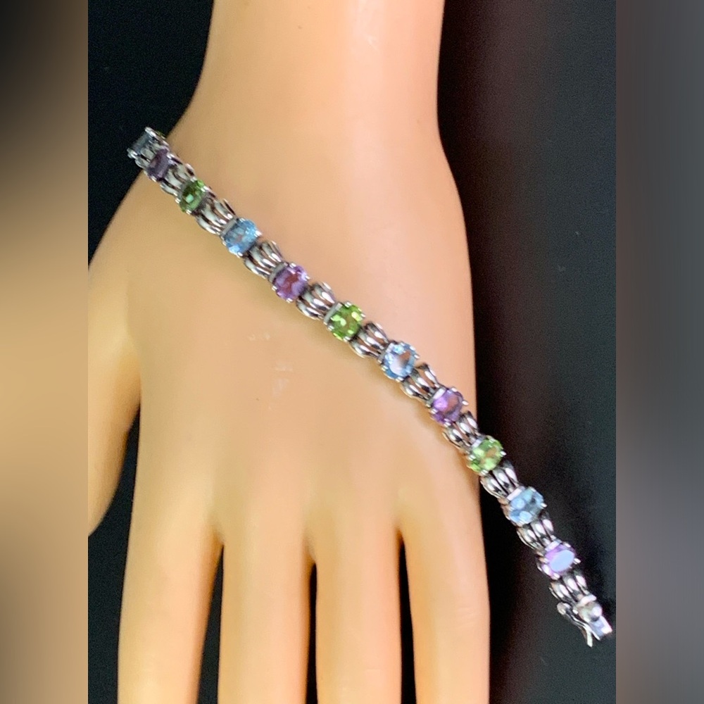 RARE Vintage Signed STS 925 Sterling Silver Multi Gemstone Bracelet